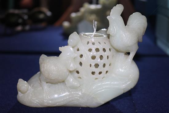 A Chinese celadon jade censer, 5.5in. (14cm)